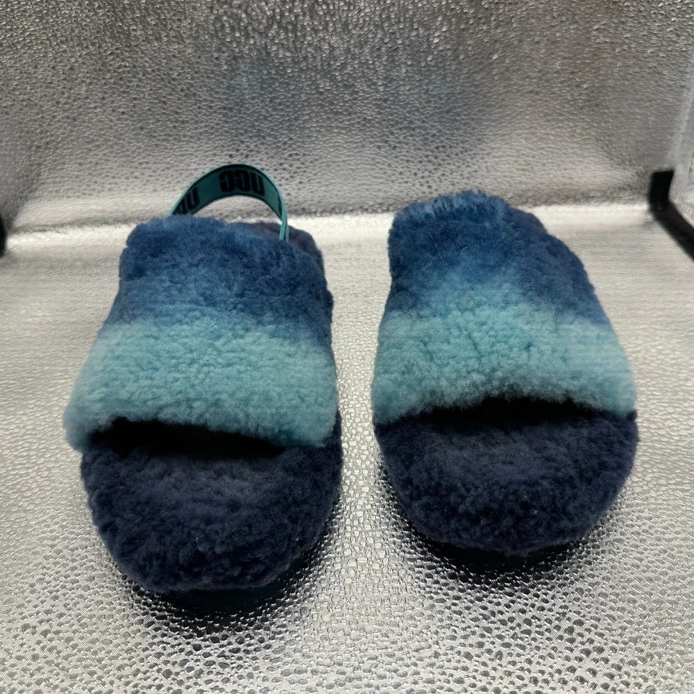 Size 6 UGG Fluff Yeah Slide Gradient Blue Kids Slingback Fuzzy Slipper 1120772K
